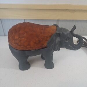 Vintage Cheyenne Elephant Trunk Up Amber Art Glass Table Night Light Lamp